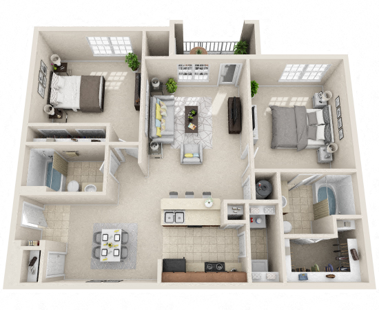 Floor plan for 2 beds, 2 baths, 1174 sqft